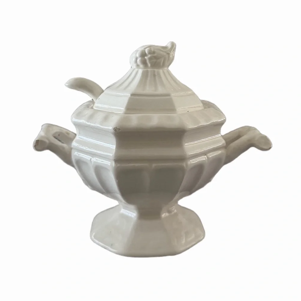 Vintage White Ceramic Mini Tureen w/ Lid | Pedestal Footed  | Cottagecore Decor
